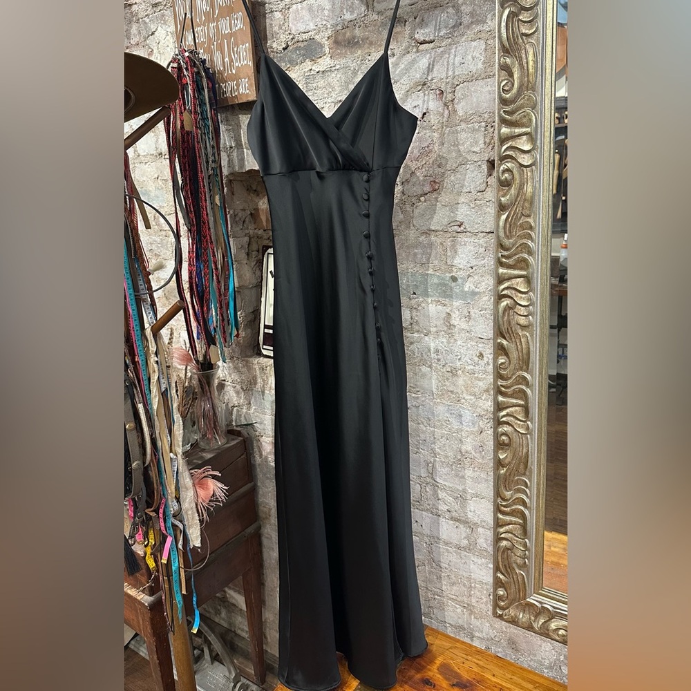 Zara Black Buttoned Satin Slip Dress XS